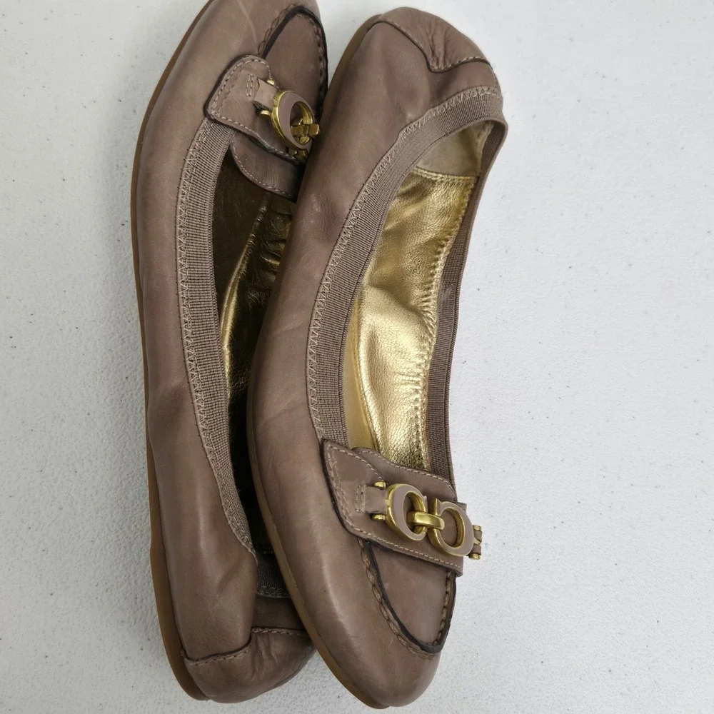 Coach Denise Women Brown Leather Ballet Flats with Gold Accent Buckle Size 7B